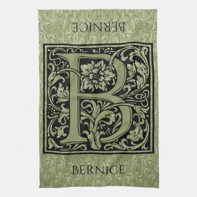 Letter B First Letter Monogram Tea Towel (Vertical)