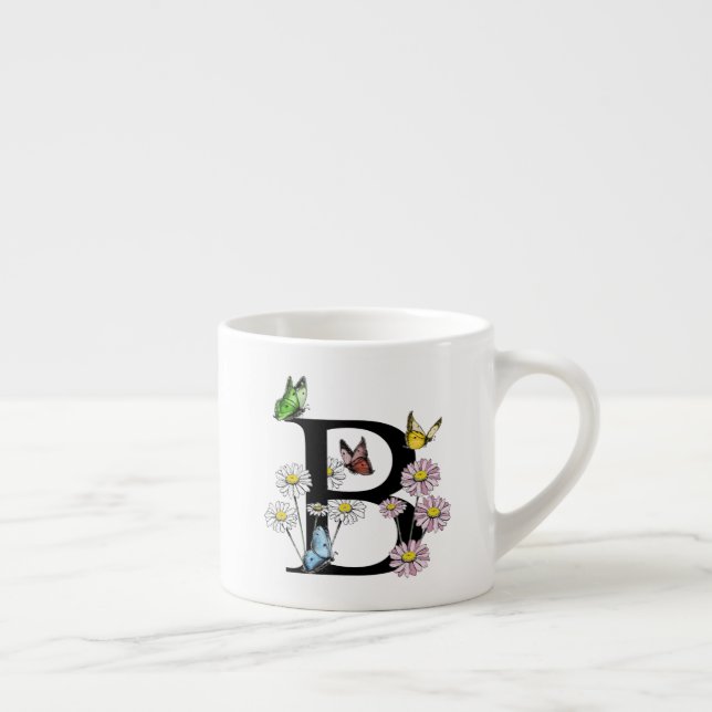 Letter B Floral Butterfly Monogram Initial    Espresso Cup (Right)