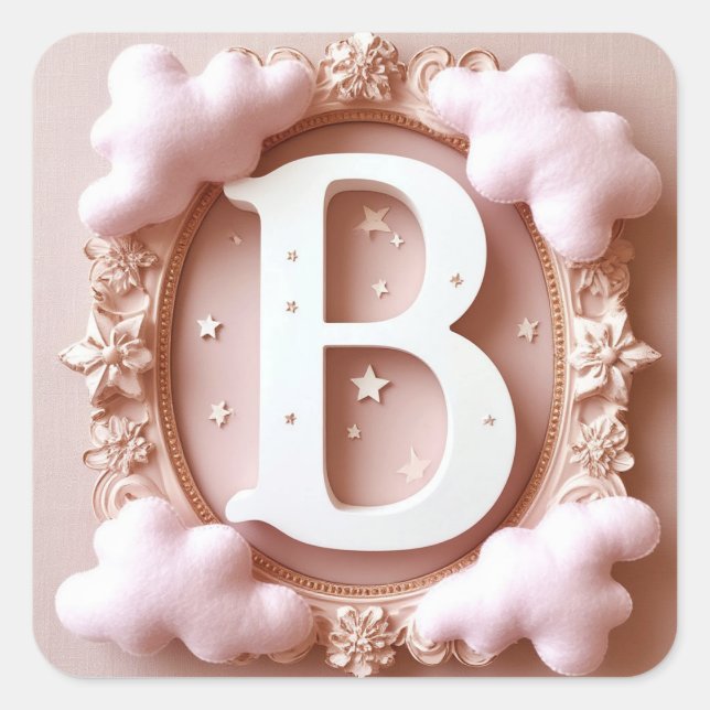 💖 Letter B Floral Cloud Baby Theme 💖 Square Sticker (Front)