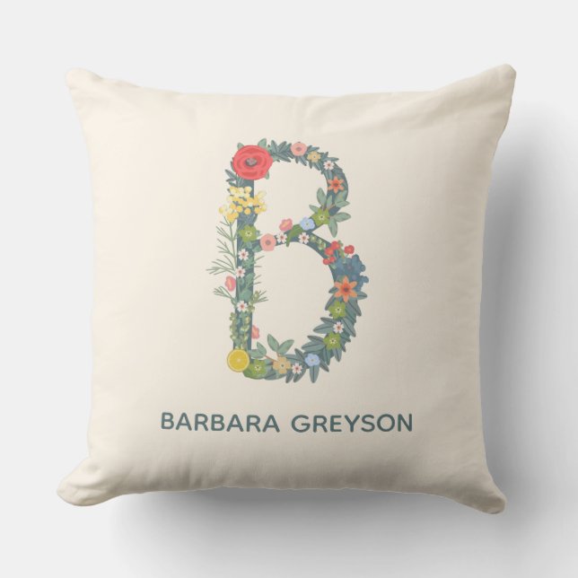 Letter B Floral Garden Monogram personalise    Cushion (Front)