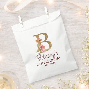 Letter B Gold Monogram Blush Pink Roses Favour Bags