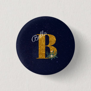 Letter B Golden monogram  3 Cm Round Badge