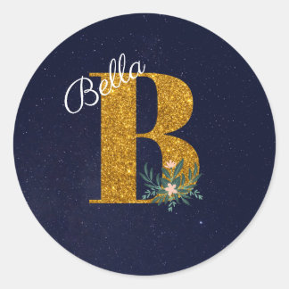 Letter B Golden monogram Classic Round Sticker