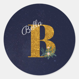 Letter B Golden monogram Classic Round Sticker
