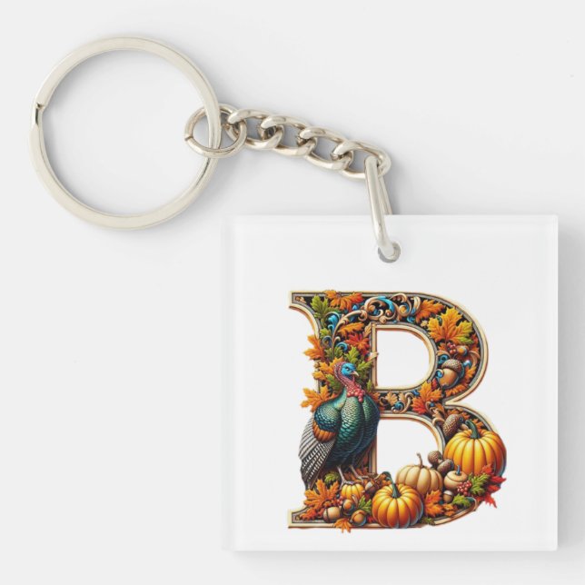 Letter B in Thanksgiving style Key Ring (Front)