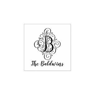 Letter B Initial Elegant Flourish Monogram Name Rubber Stamp