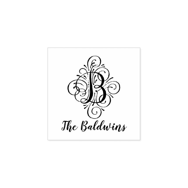 Letter B Initial Elegant Flourish Monogram Name Rubber Stamp (Imprint)
