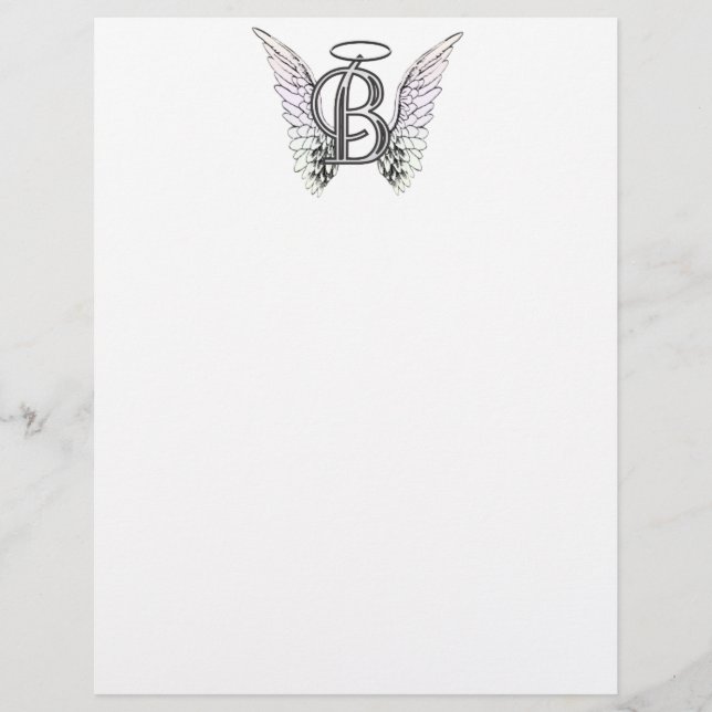 Letter B Initial Monogram with Angel Wings & Halo (Front)