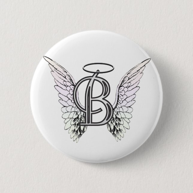 Letter B Initial Monogram with Angel Wings & Halo 6 Cm Round Badge (Front)