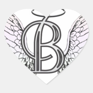 Letter B Initial Monogram with Angel Wings & Halo Heart Sticker