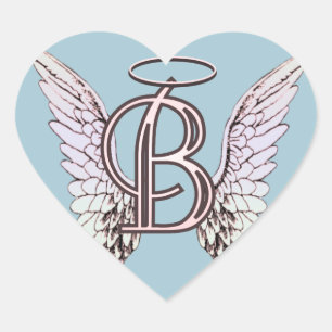 Letter B Initial Monogram with Angel Wings & Halo  Heart Sticker
