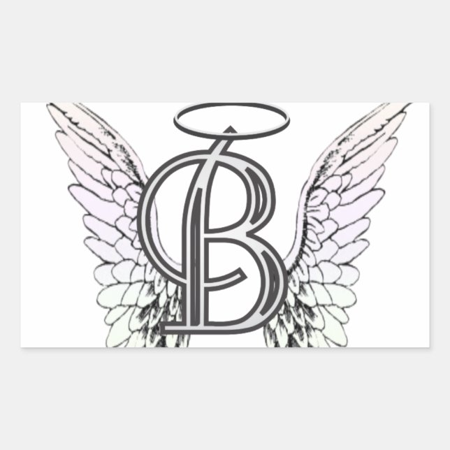Letter B Initial Monogram with Angel Wings & Halo Rectangular Sticker (Front)