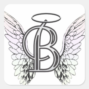 Letter B Initial Monogram with Angel Wings & Halo Square Sticker