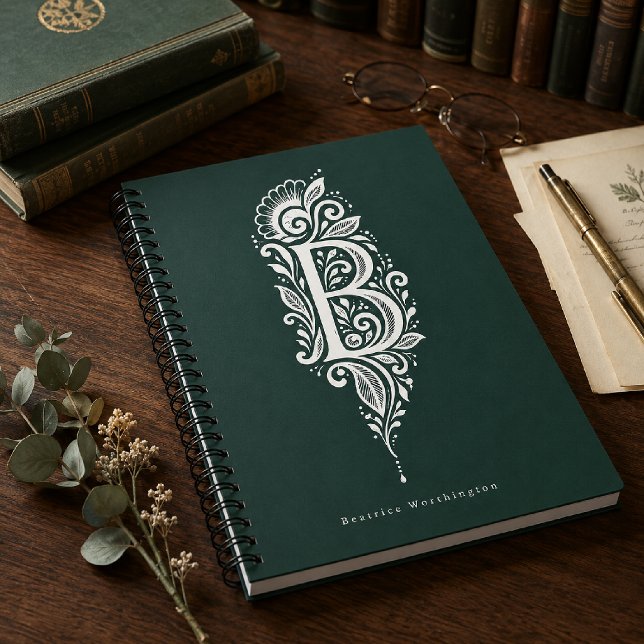 Letter B Linocut Botanical Monogram Notebook (Creator Uploaded)