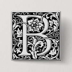 Letter B Mediaeval Monogram Art Nouveau 15 Cm Square Badge