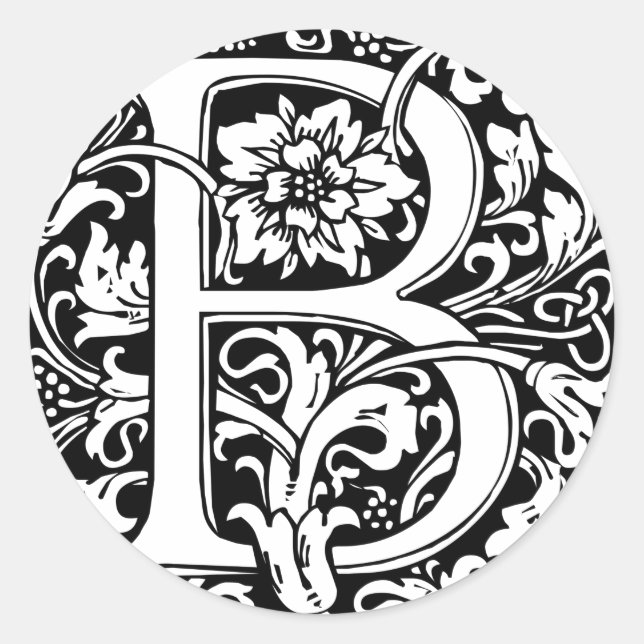 Letter B Mediaeval Monogram Art Nouveau Classic Round Sticker (Front)