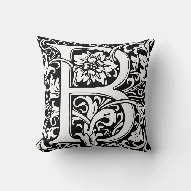 Letter B Mediaeval Monogram Art Nouveau Cushion (Front)