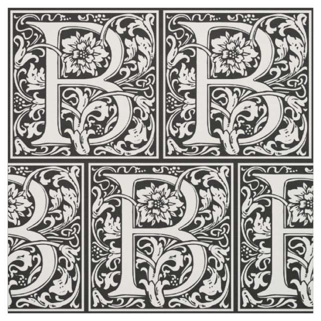 Letter B Mediaeval Monogram Art Nouveau Fabric (Swatch)
