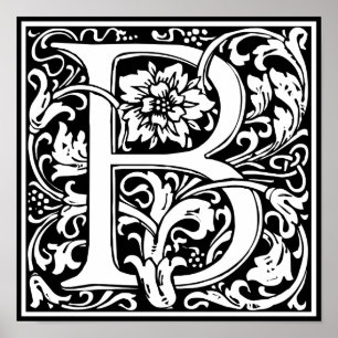 Letter B Mediaeval Monogram Art Nouveau Poster