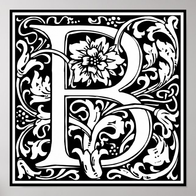 Letter B Mediaeval Monogram Art Nouveau Poster (Front)