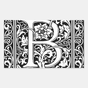 Letter B Mediaeval Monogram Art Nouveau Rectangular Sticker