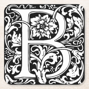 Letter B Mediaeval Monogram Art Nouveau Square Paper Coaster