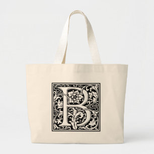 Letter B Mediaeval Monogram Vintage Initial Large Tote Bag