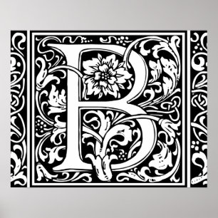 Letter B Mediaeval Monogram Vintage Initial Poster