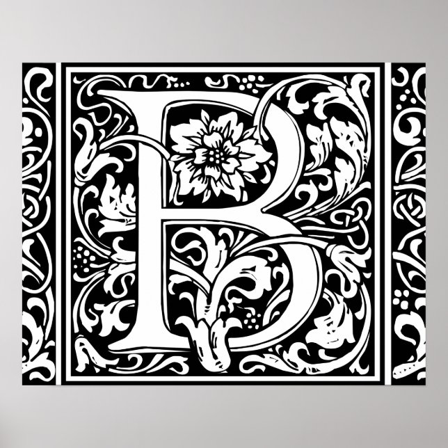 Letter B Mediaeval Monogram Vintage Initial Poster (Front)