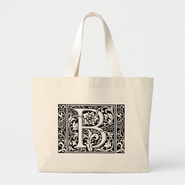 Letter B Medieval Monogram Art Nouveau Large Tote Bag (Front)
