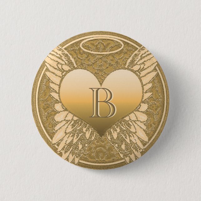 Letter B | Memorial | Angel Heart 6 Cm Round Badge (Front)