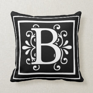 Letter B Monogram Black Cushion