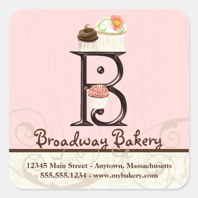 Letter B Monogram Cupcake Logo Business Stickers (Front)