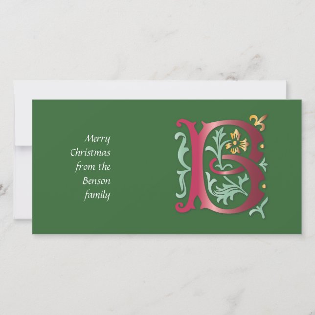 Letter B Monogram Fleur de lis Holiday Card (Front)