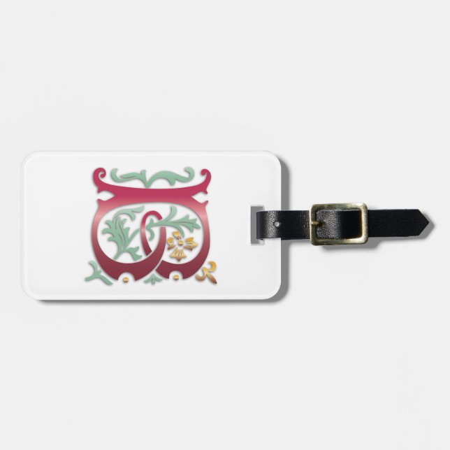 Letter B Monogram Fleur de lis Luggage Tag (Front Horizontal)