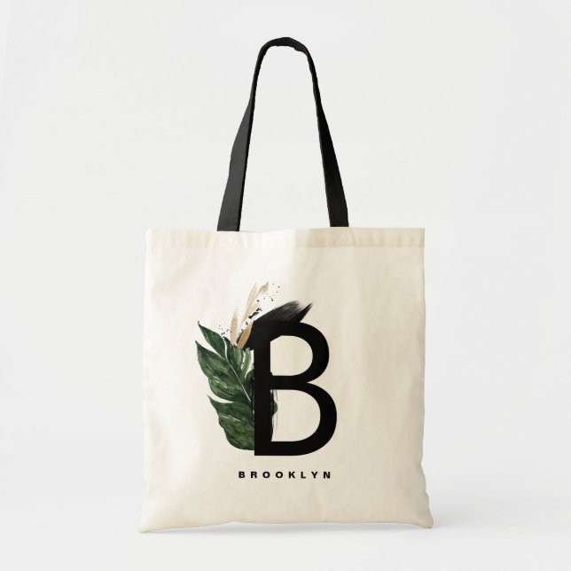  Letter B Monogram Gold Foil Tropical Personalised Tote Bag (Front)