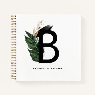 Letter B Monogram Gold Foil Tropical Personalized Notebook