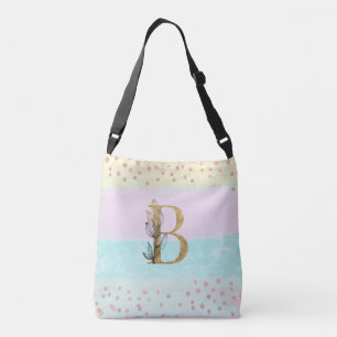 *~ LETTER  -B Monogram Gold Glitter Pastel Colors Crossbody Bag
