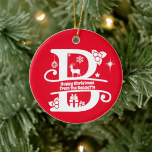 Letter B Monogram Initial Family Name Greeting  Ceramic Tree Decoration