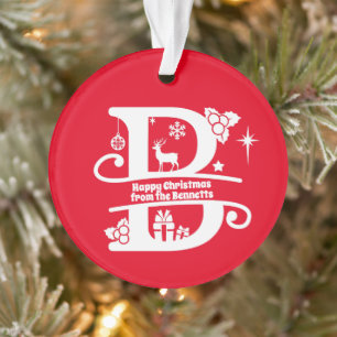 Letter B Monogram Initial Family Name Greeting Ornament