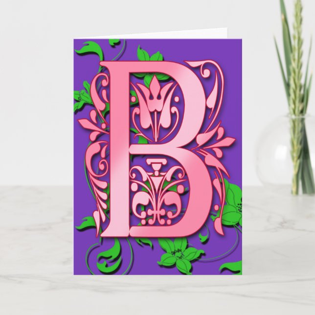 Letter B Monogram Initial on Pink Purple Cards (Front)