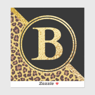 Letter B Monogram Leopard Print Gold and Black