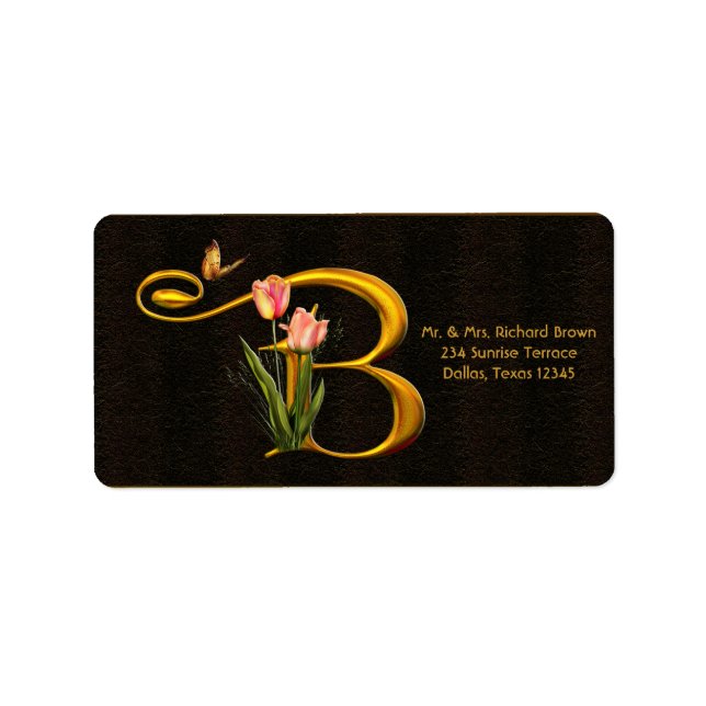 Letter B Monogram Tulip Butterfly Address Labels (Front)