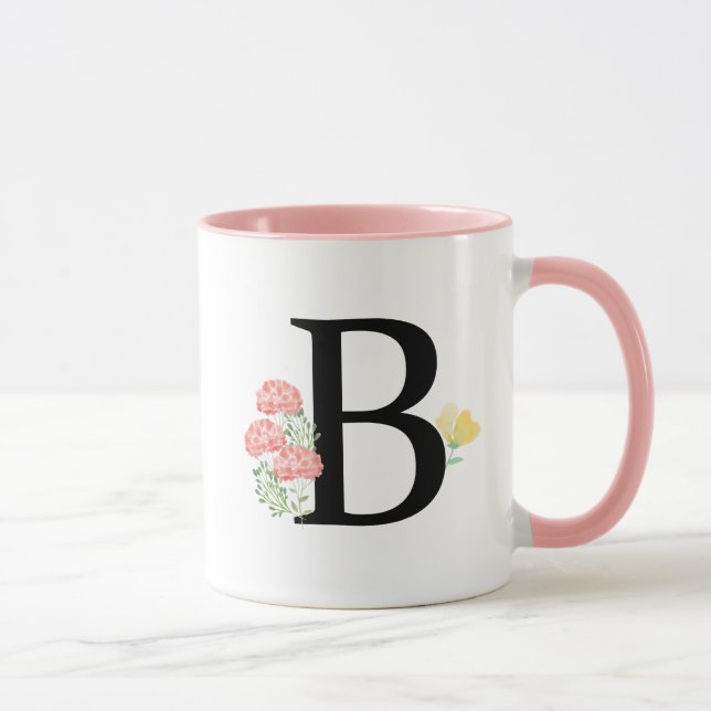 Letter B Monogram Watercolor Flowers Chic Mug (Right)