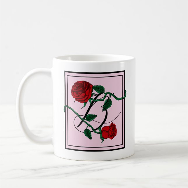 Letter B Monogram with Red Roses Coffee Mug (Left)