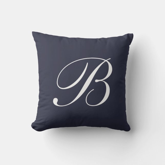 Letter B Navy Blue Monogram Pillow (Front)