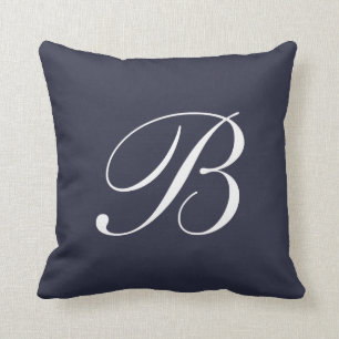 Letter B Navy Blue Monogram Pillow