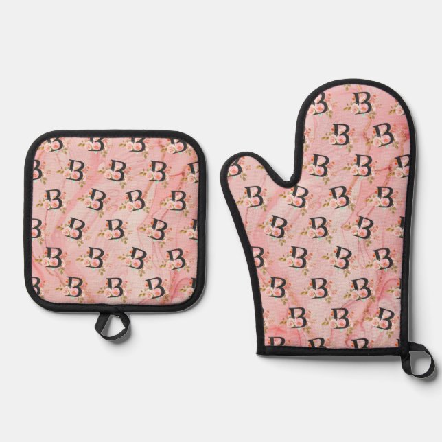 Letter B Oven Mitt & Pot Holder Set (Front)