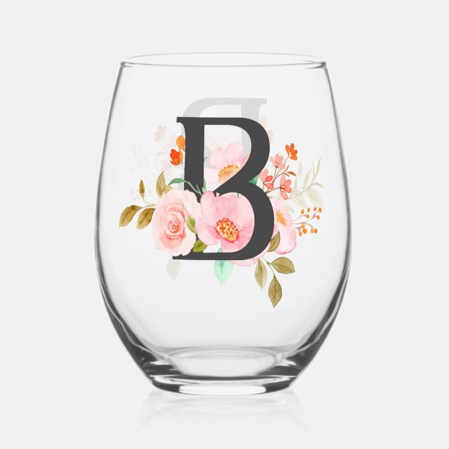 Letter B Stemless Wine Glass (Front)