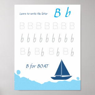 Letter B Tracing Poster for Kids B is for Boat